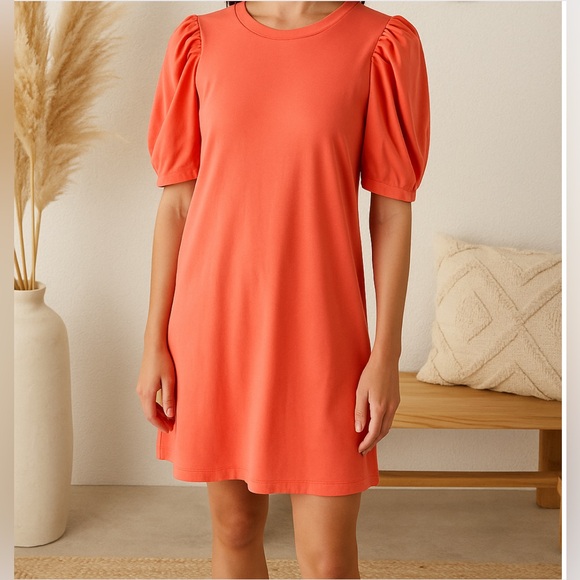 Tuckernuck Pomander Place Stella Puff Sleeve Shirt Dress in Apricot - Picture 1 of 9